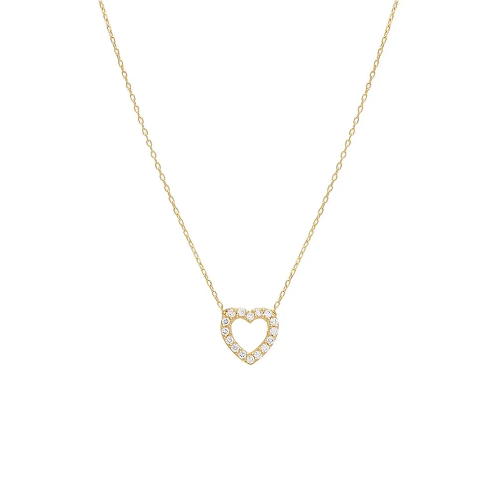 Mini CZ Open Heart Necklace 14K