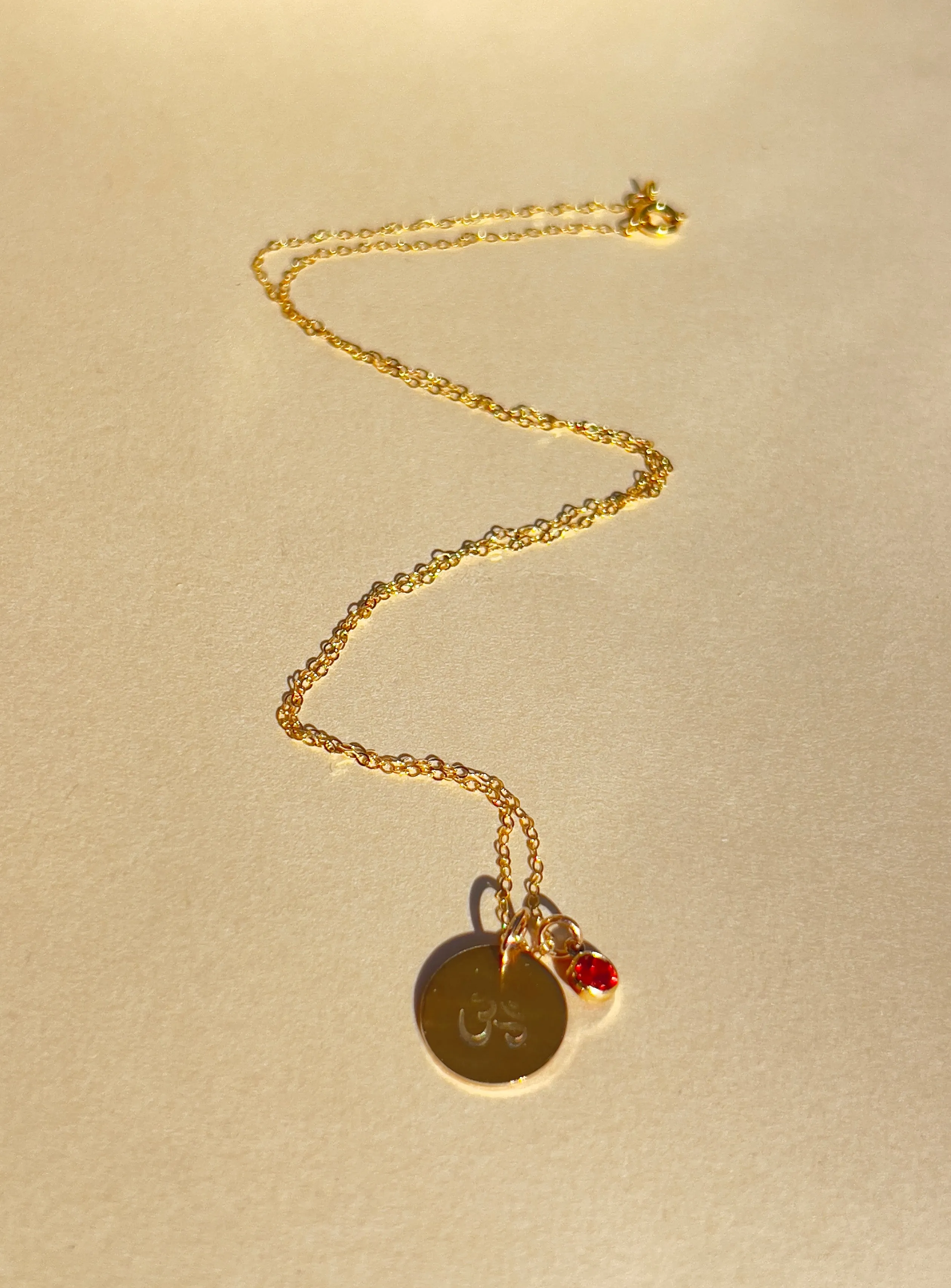 Mini Gemstone Om Symbol Two Charm Necklace