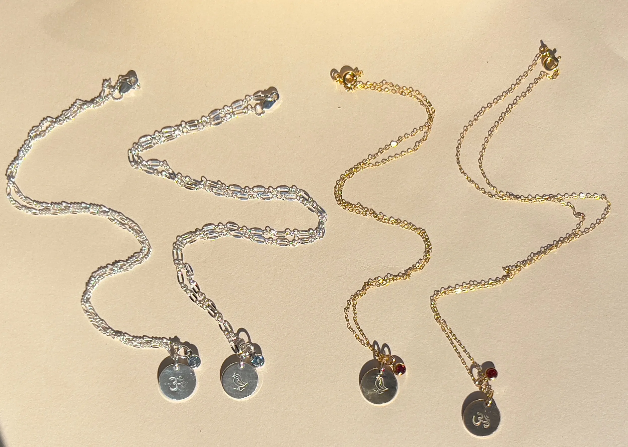 Mini Gemstone Song Bird Two Charm Necklace