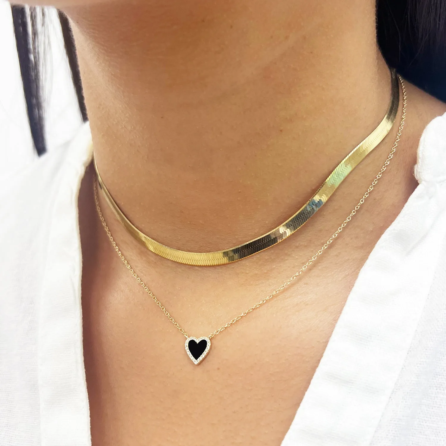 Mini Onyx Diamond Halo Heart Necklace