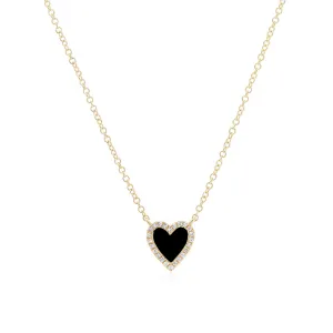 Mini Onyx Diamond Halo Heart Necklace