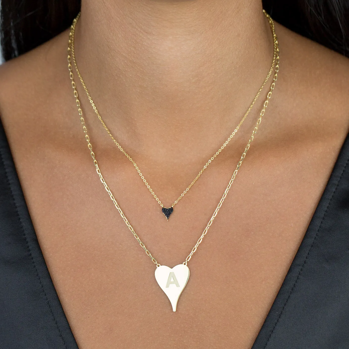 Mini Pavé Onyx Heart Necklace