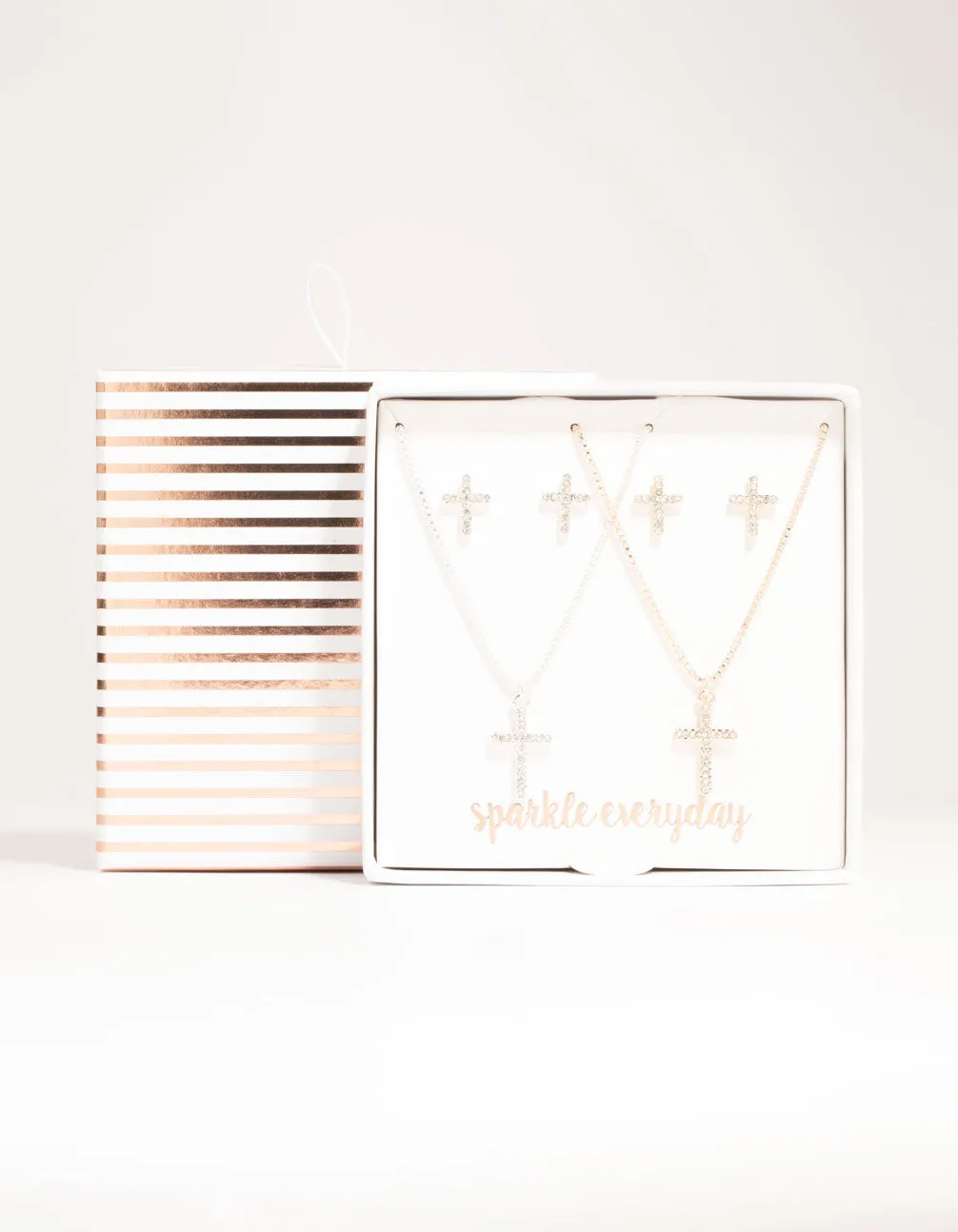 Mixed Metals Diamante Cross Necklace & Stud Earrings Set