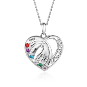 Mom Initial necklace with 6 birthstones in sterling silver