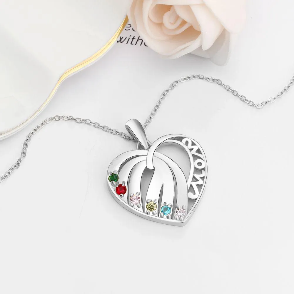 Mom Initial necklace with 6 birthstones in sterling silver