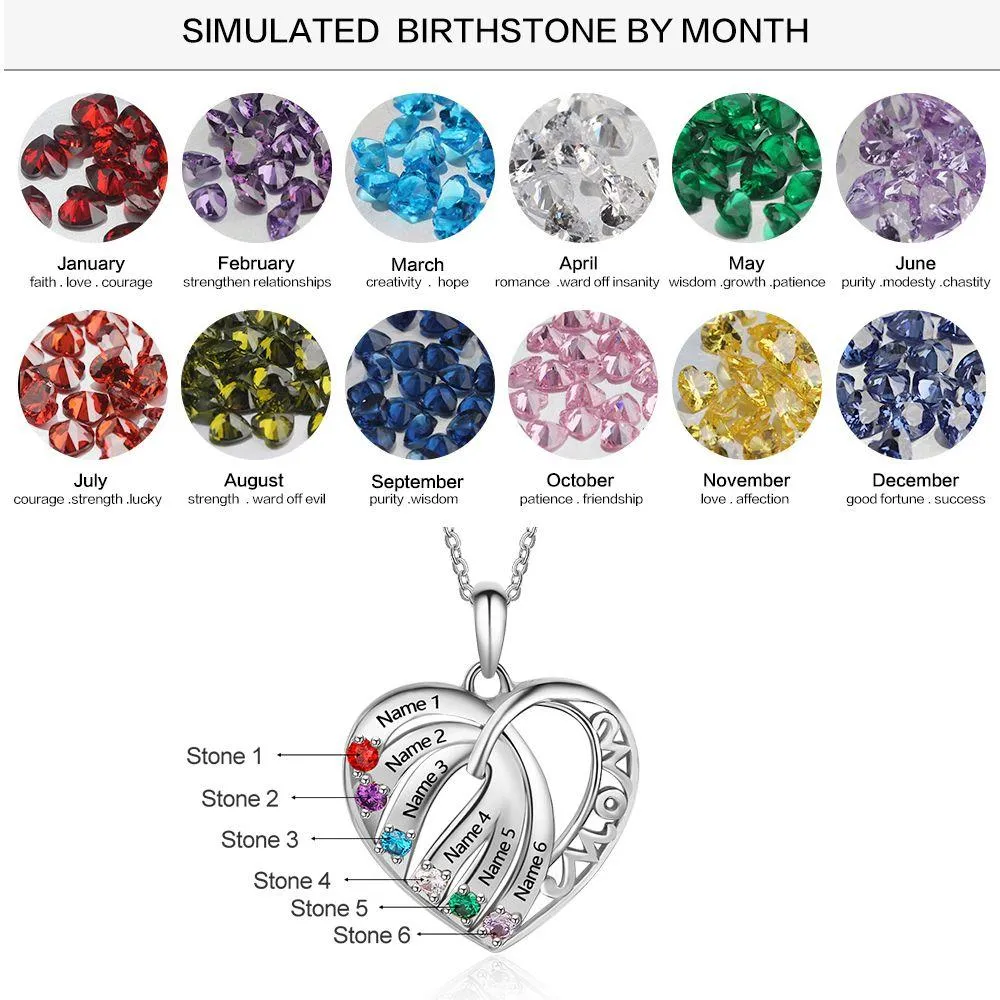 Mom Initial necklace with 6 birthstones in sterling silver