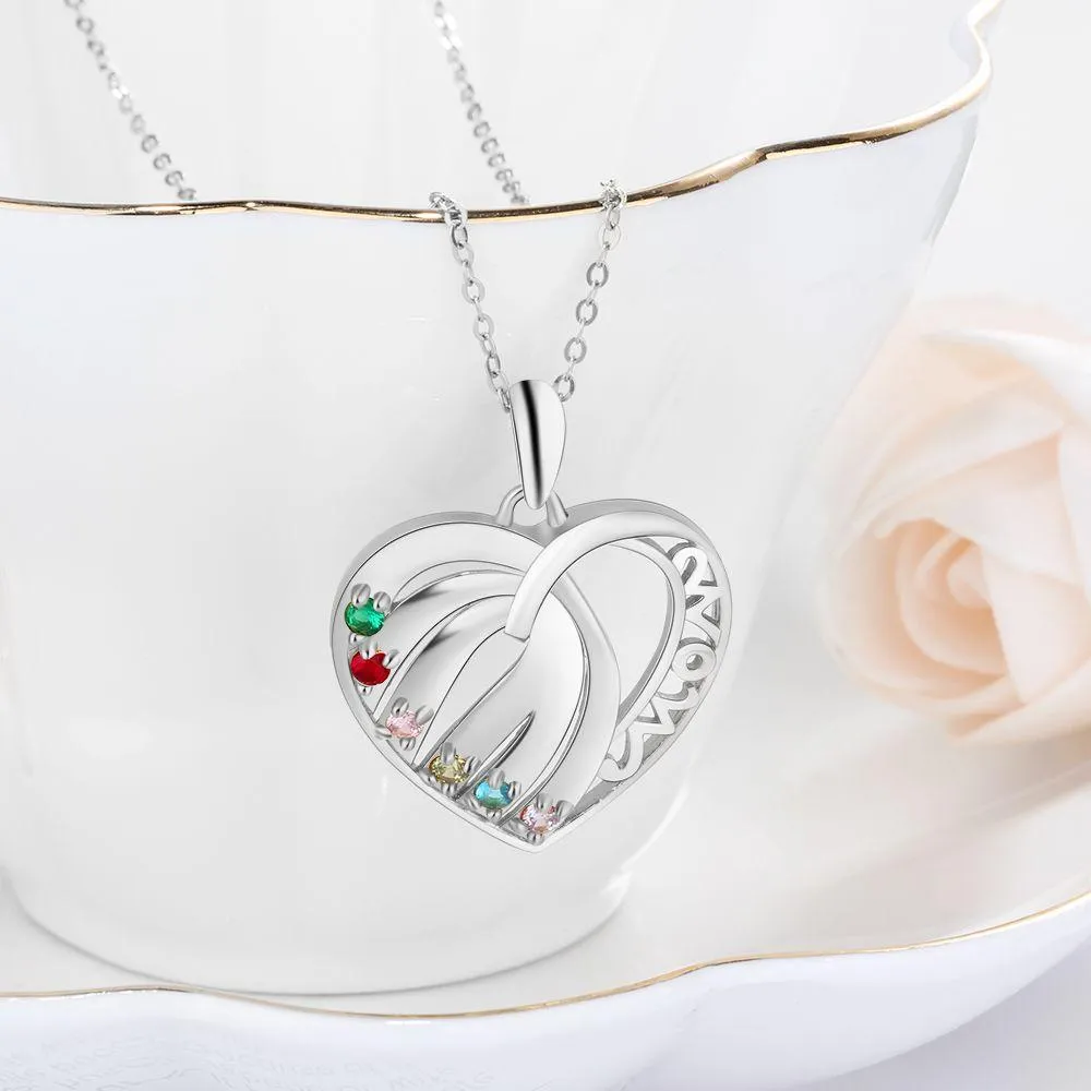 Mom Initial necklace with 6 birthstones in sterling silver