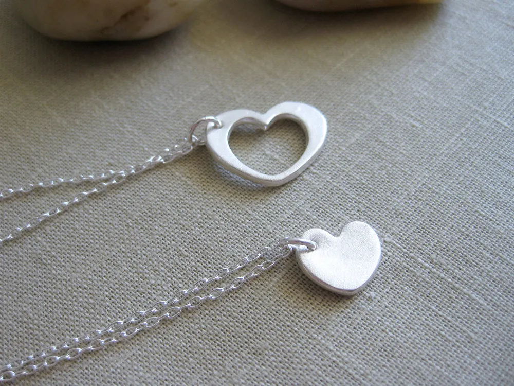 Mother Daughter Recycled Silver Heart Necklace Set