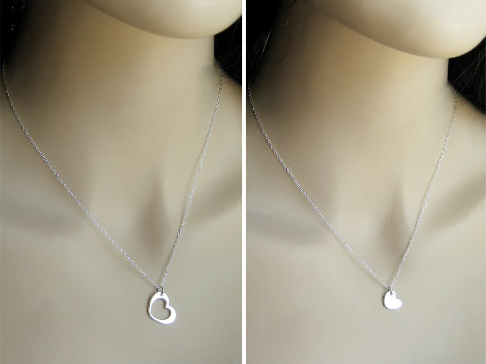 Mother Daughter Recycled Silver Heart Necklace Set
