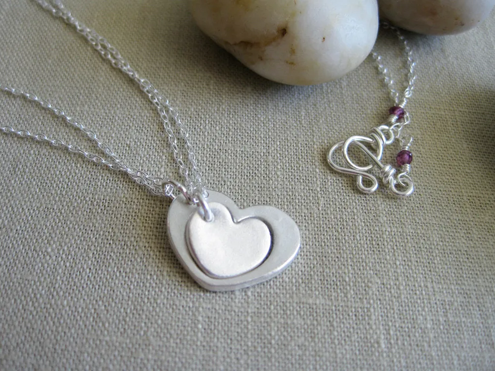 Mother Daughter Recycled Silver Heart Necklace Set