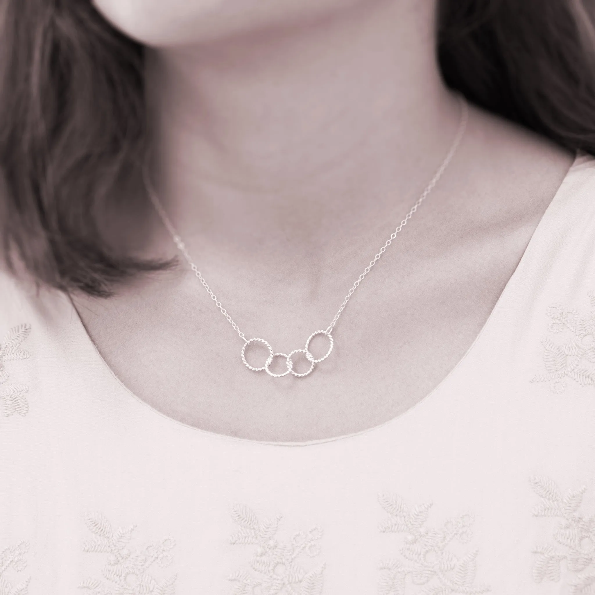 Mother's Day Jewelry - Family of Four Sterling Silver Necklace - Personalized