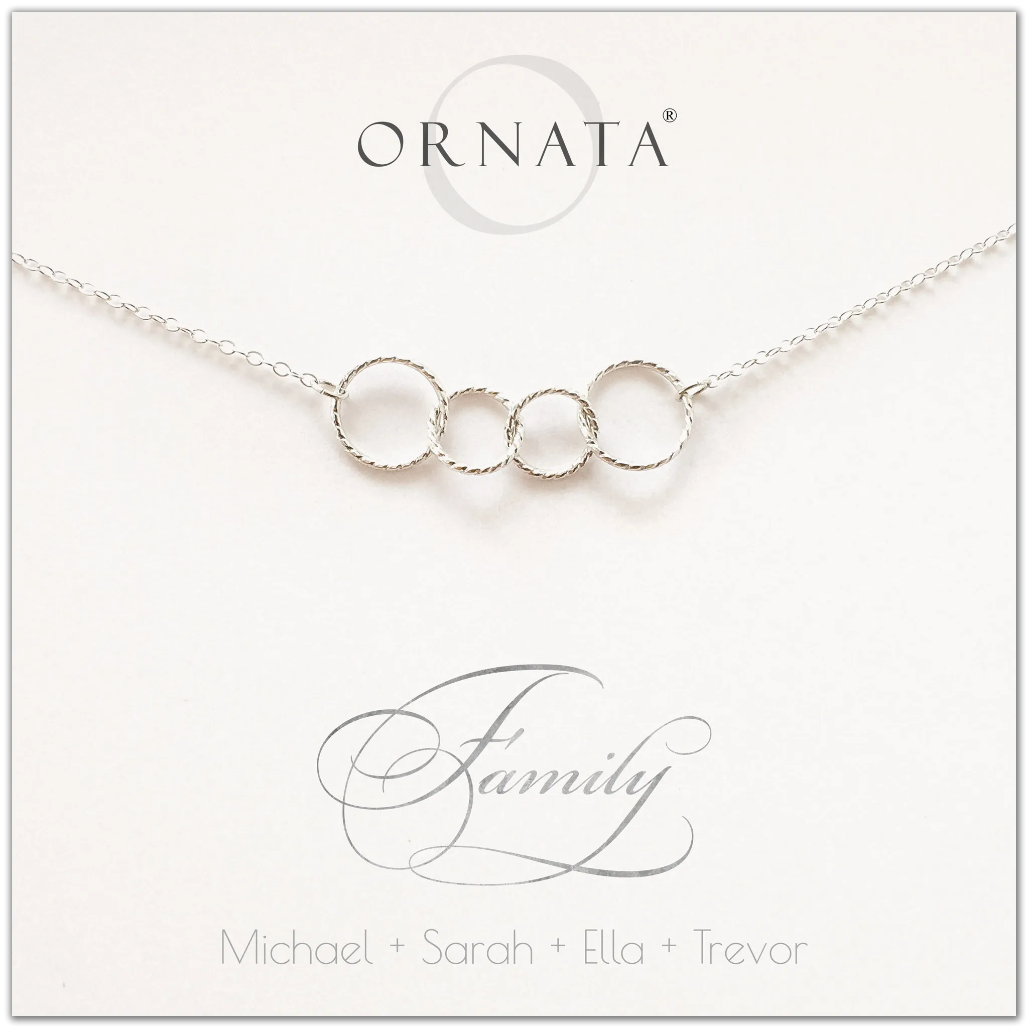 Mother's Day Jewelry - Family of Four Sterling Silver Necklace - Personalized