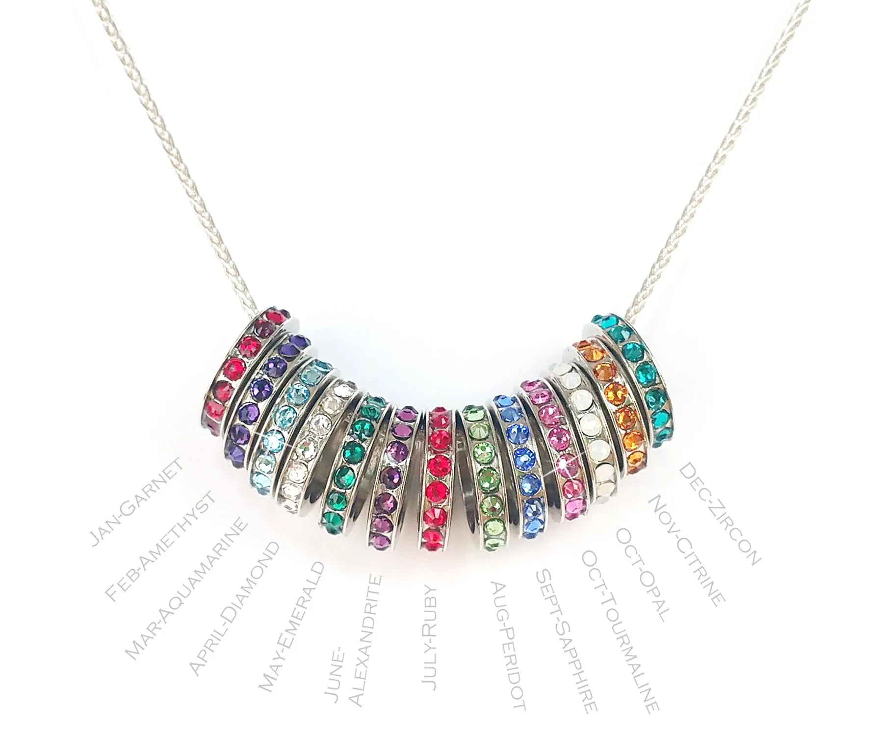 Mother's Multiple Birthstone Ring Necklace