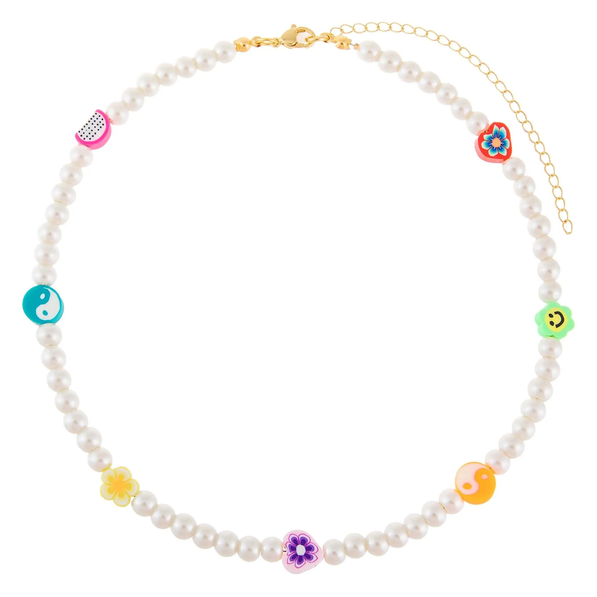 Multi Charm Pearl Necklace