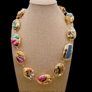 Multi Color Shell Pearl Blue Kyanite Choker Necklace