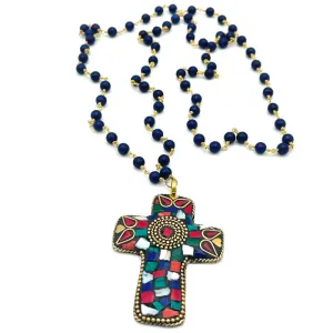Multicolor Mosaic Cross Necklace