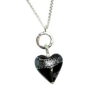 Murano Glass Gray Dichroic Heart Pendant Necklace by JKC Murano