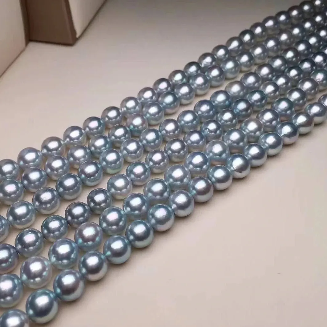 Natural-Color | 8.5-9.0 mm Japanese Silver-Blue Akoya Pearl Necklace - PSL Certificate