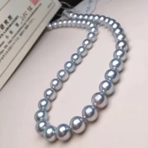 Natural-Color | 8.5-9.0 mm Japanese Silver-Blue Akoya Pearl Necklace - PSL Certificate