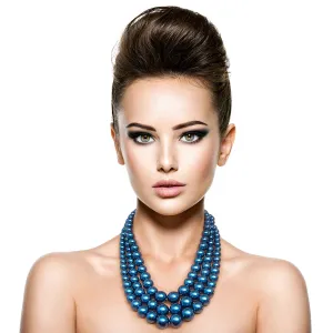 Navy Pearl Triple Strand Necklace Set
