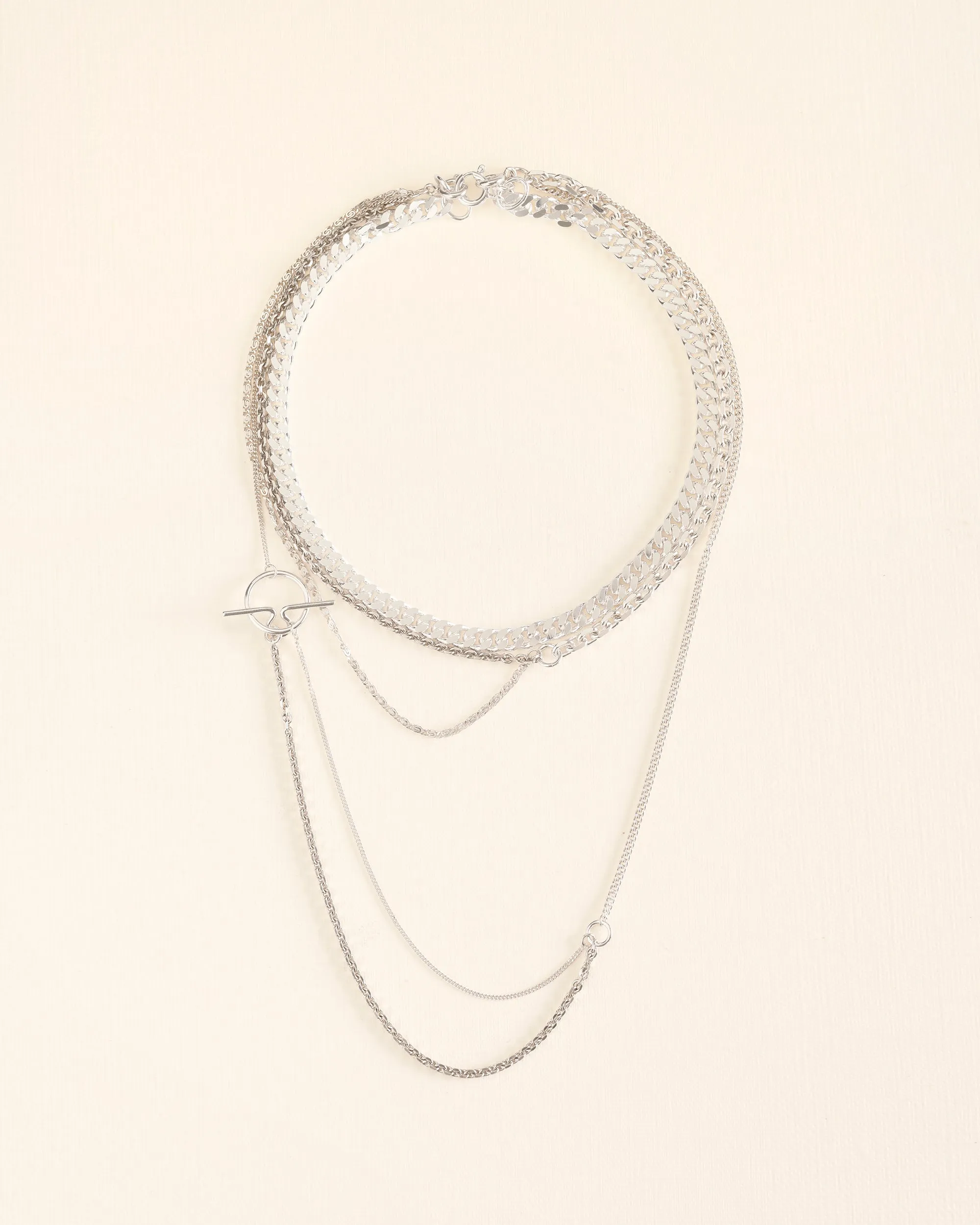 Necklace with detachable chains and T-lock in silver