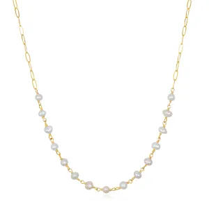 New! Gemstone Paperclip Necklace-Freshwater Pearl
