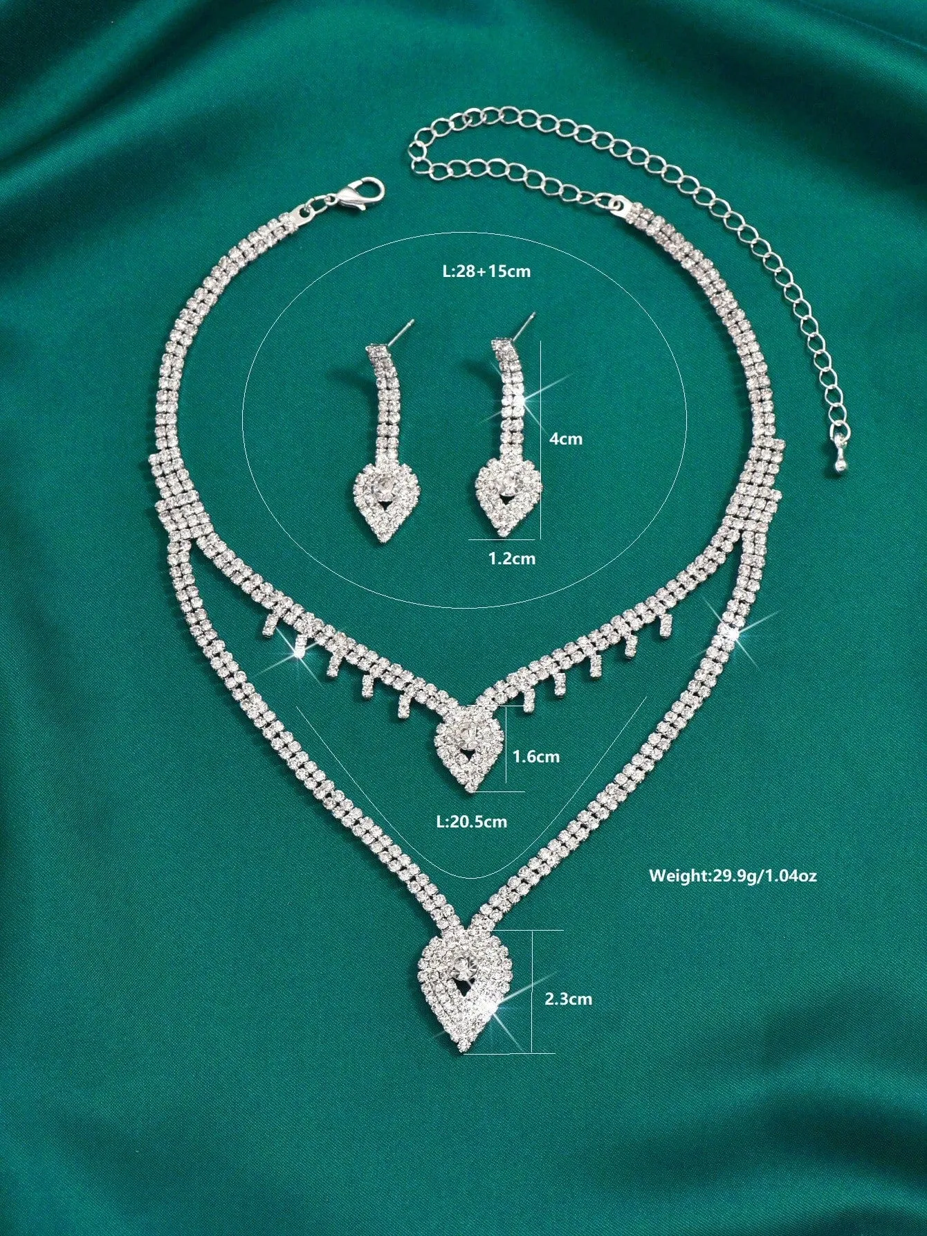 New Sparkling Rhinestone Bridal Necklace And Earring 2pcs Jewelry Set, Wedding Dress Accessories (No Box)
