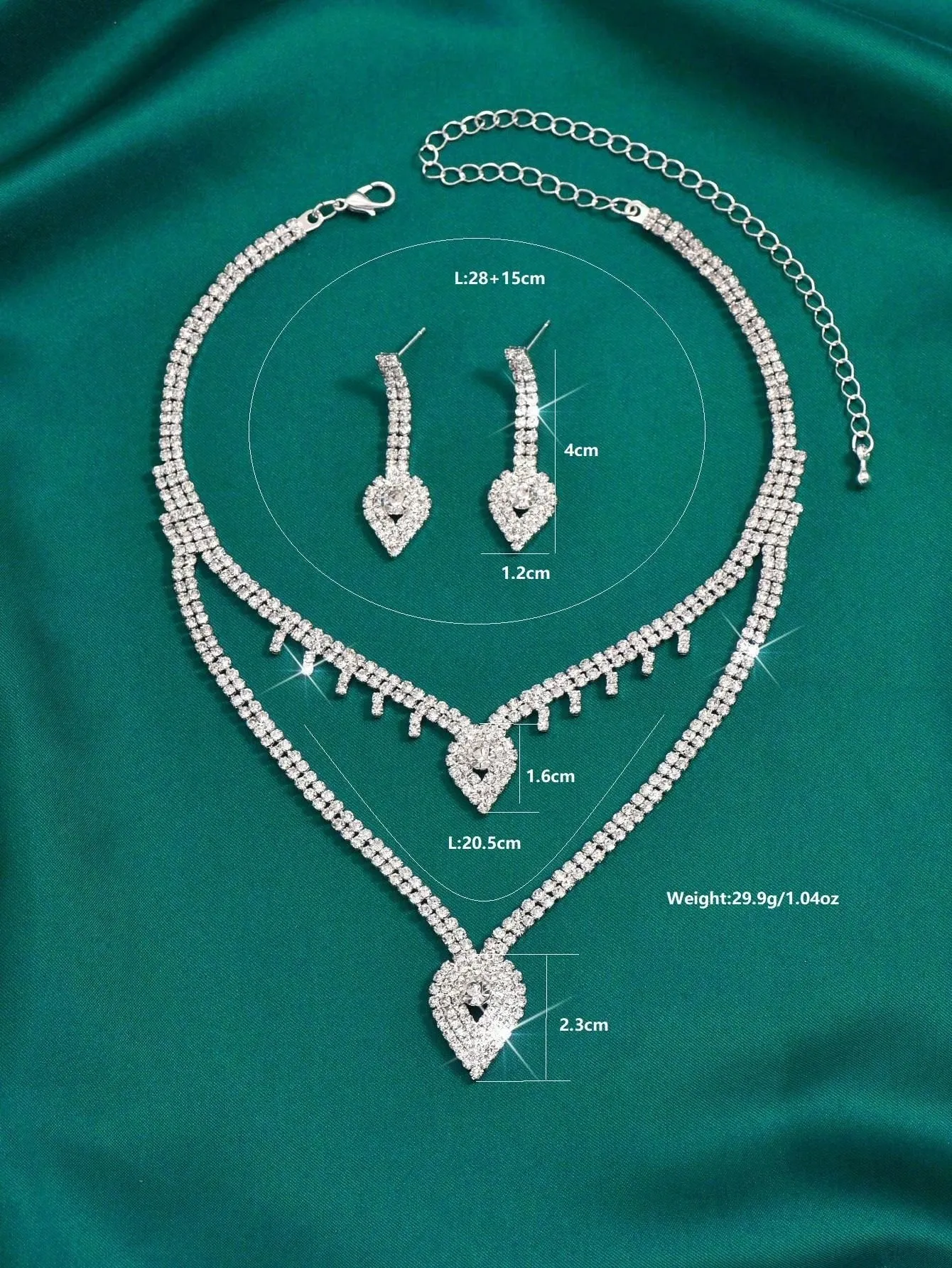 New Sparkling Rhinestone Bridal Necklace And Earring 2pcs Jewelry Set, Wedding Dress Accessories (No Box)