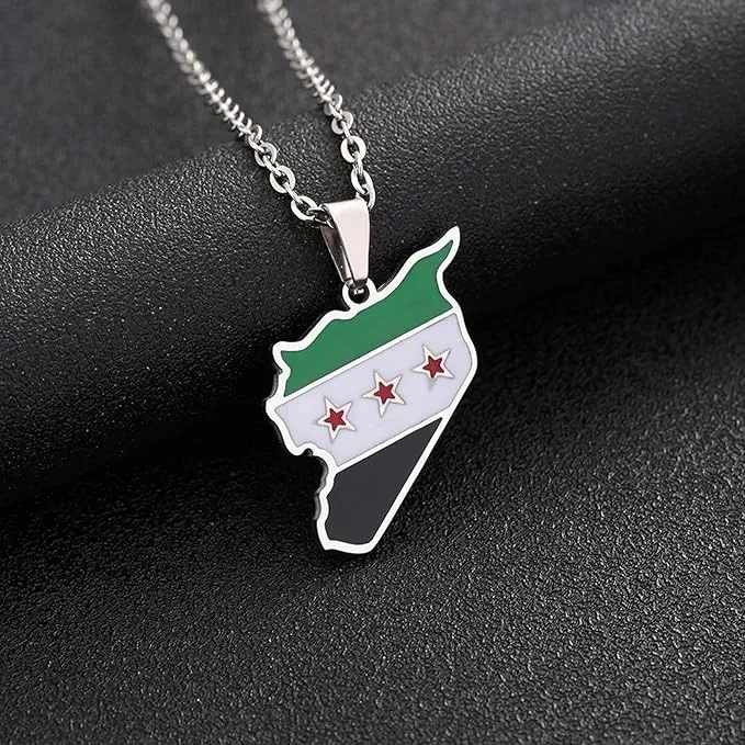 NEW Stainless Steel Syria Map Pendant Necklaces for Women Men Map Charm Fashion Syrians Map Chain Jewelry Silver Syria Map Necklace