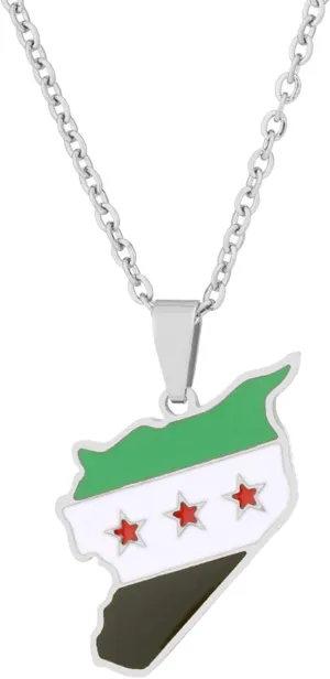 NEW Stainless Steel Syria Map Pendant Necklaces for Women Men Map Charm Fashion Syrians Map Chain Jewelry Silver Syria Map Necklace