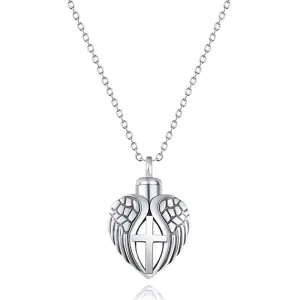 New Urn Of Memories X Mystical Passion Collection! Christian Cross Love Heart Wings Pendant for Cremation Ashes - Urn Keepsake Necklace