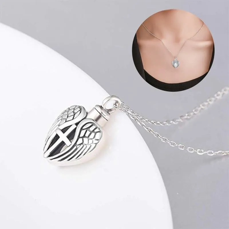 New Urn Of Memories X Mystical Passion Collection! Christian Cross Love Heart Wings Pendant for Cremation Ashes - Urn Keepsake Necklace