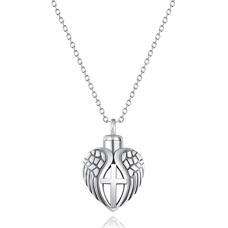 New Urn Of Memories X Mystical Passion Collection! Christian Cross Love Heart Wings Pendant for Cremation Ashes - Urn Keepsake Necklace