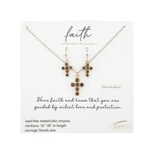 November Cross Necklace and Earring Set - 224090