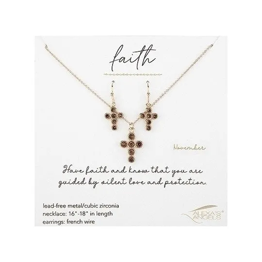 November Cross Necklace and Earring Set - 224090