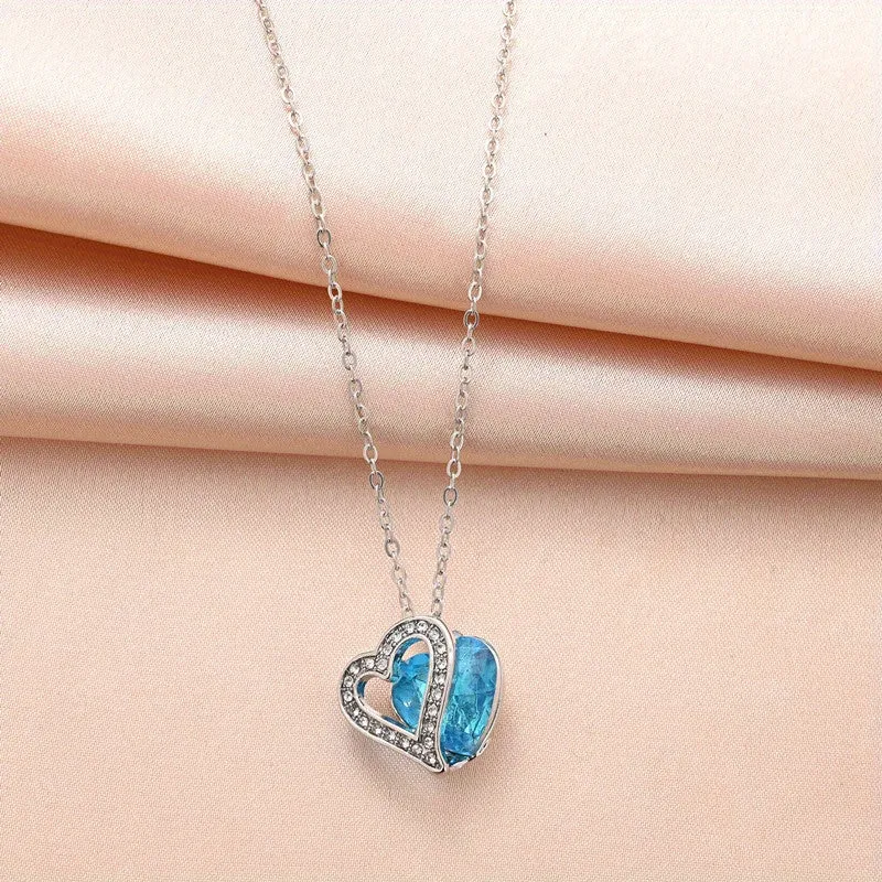 Ocean Heart Birthstone Necklace for the 12 Zodiac Signs