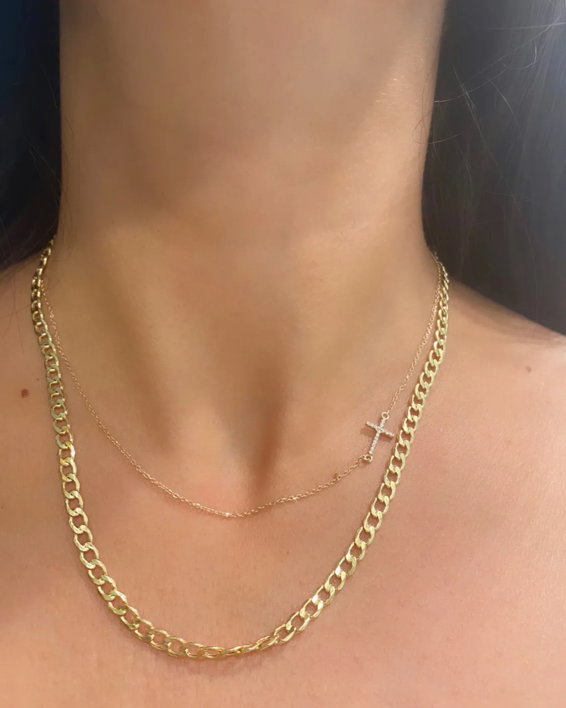 OFFSET DIAMOND CROSS NECKLACE