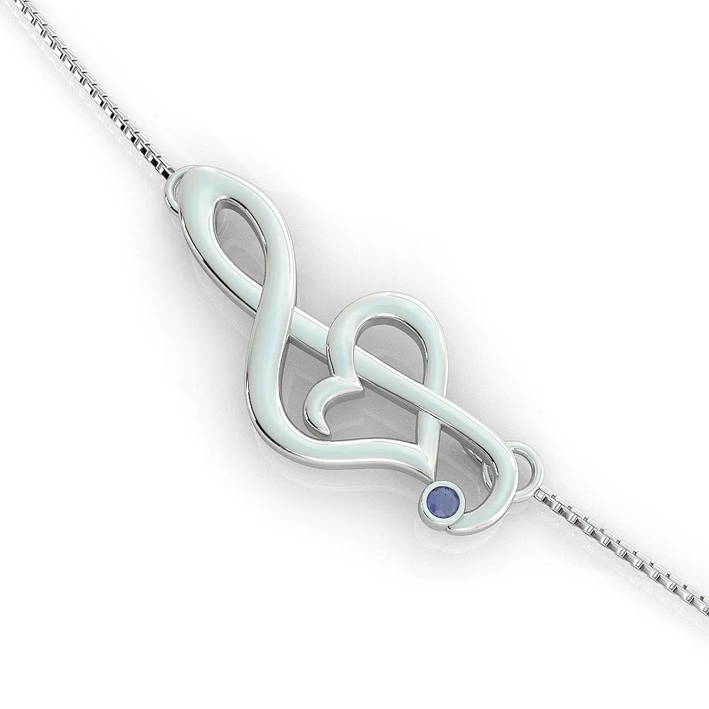 Offset Music Note Birthstone Necklace