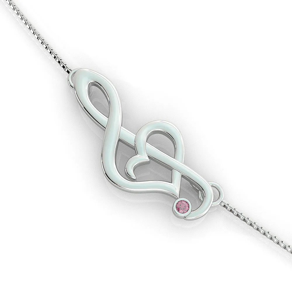 Offset Music Note Birthstone Necklace