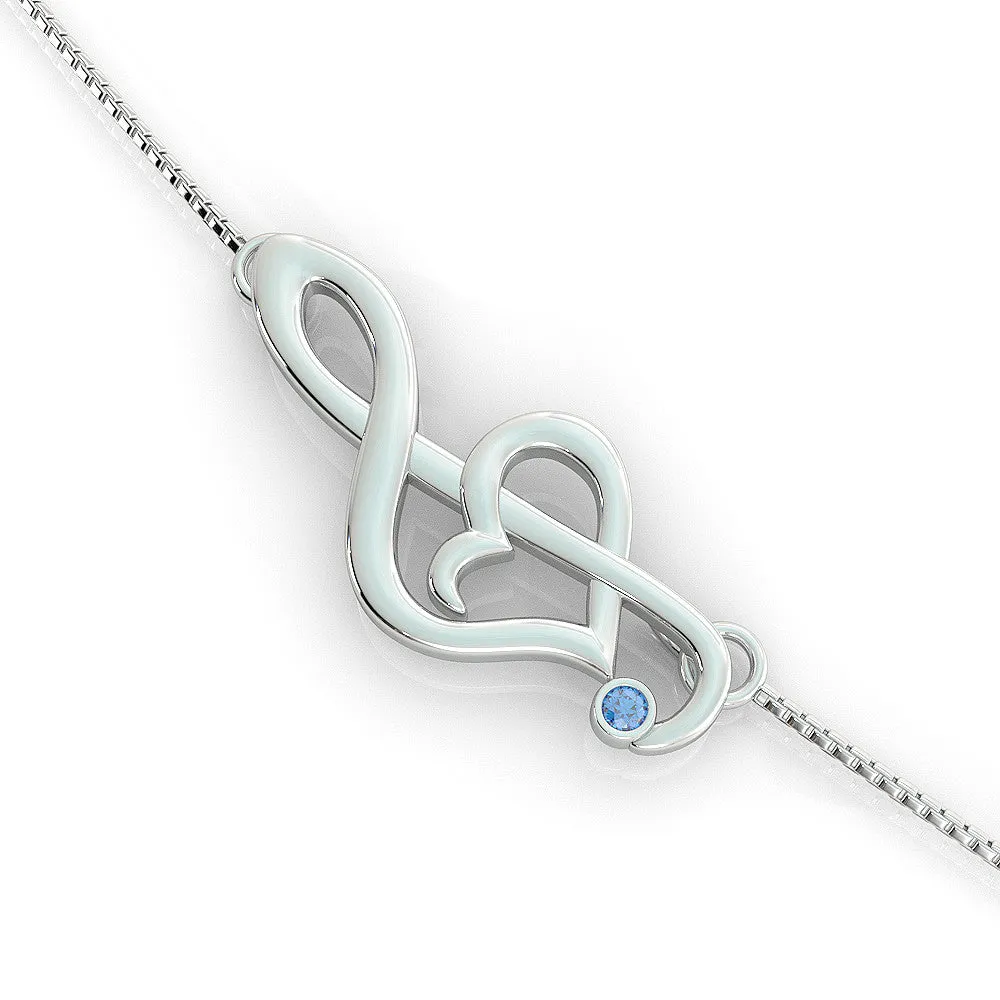 Offset Music Note Birthstone Necklace