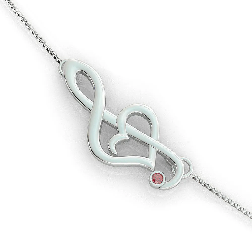 Offset Music Note Birthstone Necklace