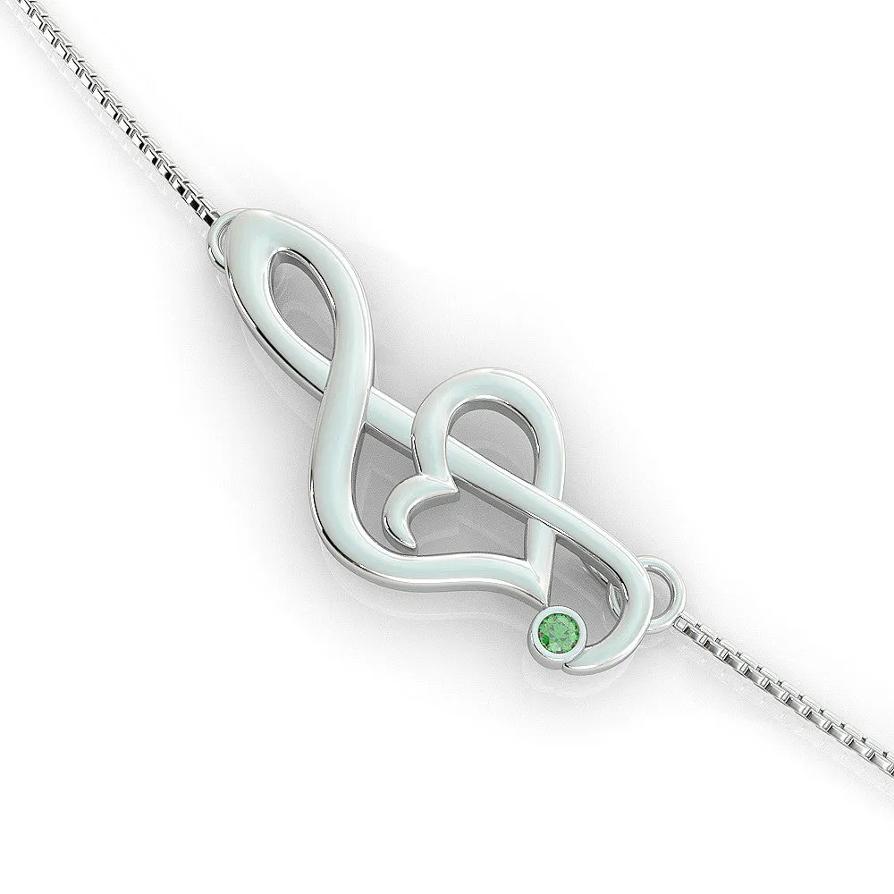 Offset Music Note Birthstone Necklace