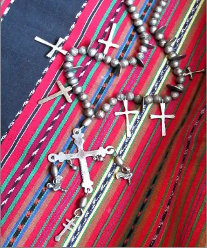 Old Yalalag Silver Cross Necklace from Mexico