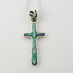 One of a Kind Sterling Natural Opal Mosaic Cross Pendant