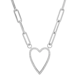 OPEN HEART PAPER CLIP CHAIN CZ SILVER