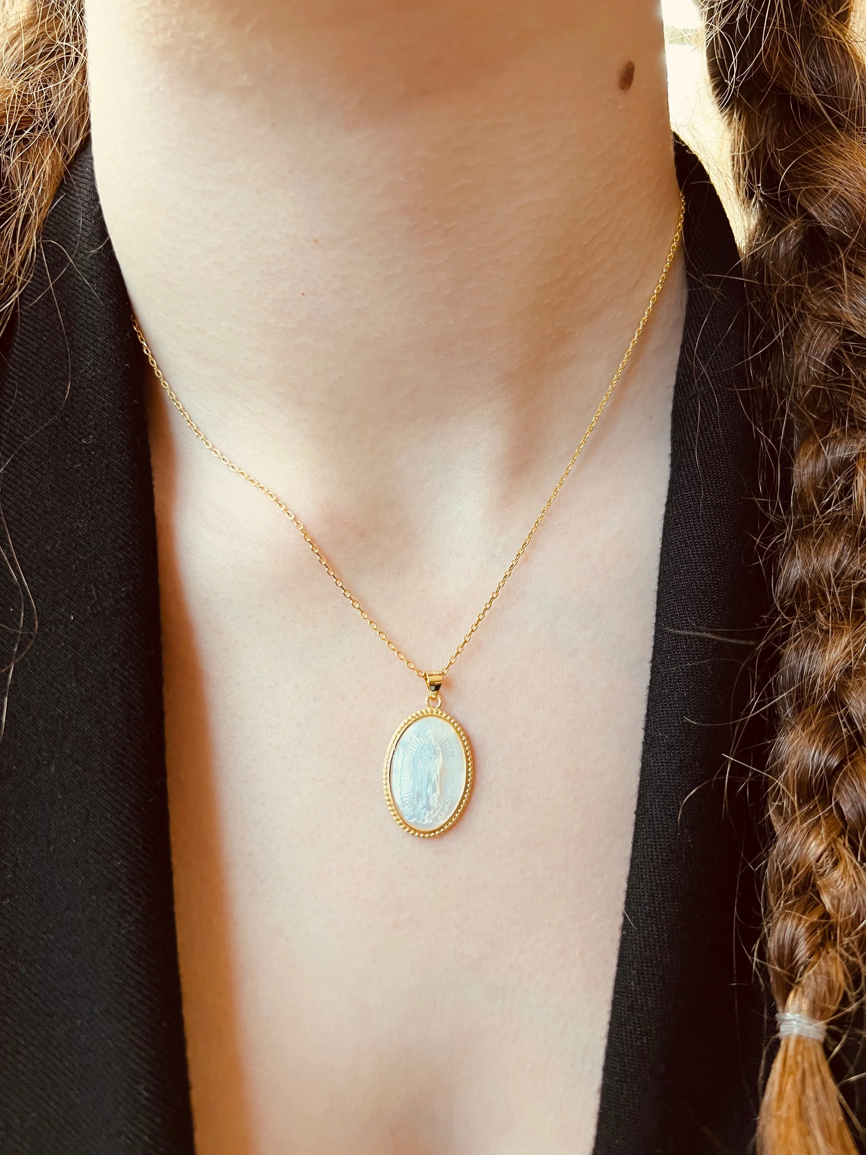 Oval Mother of Pearl Guadalupe Necklace