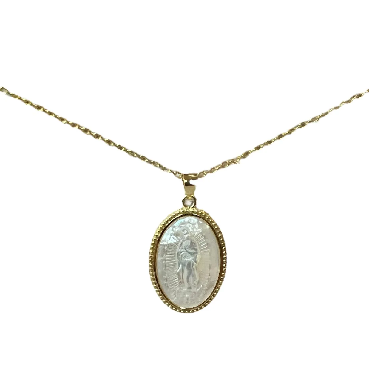 Oval Mother of Pearl Guadalupe Necklace