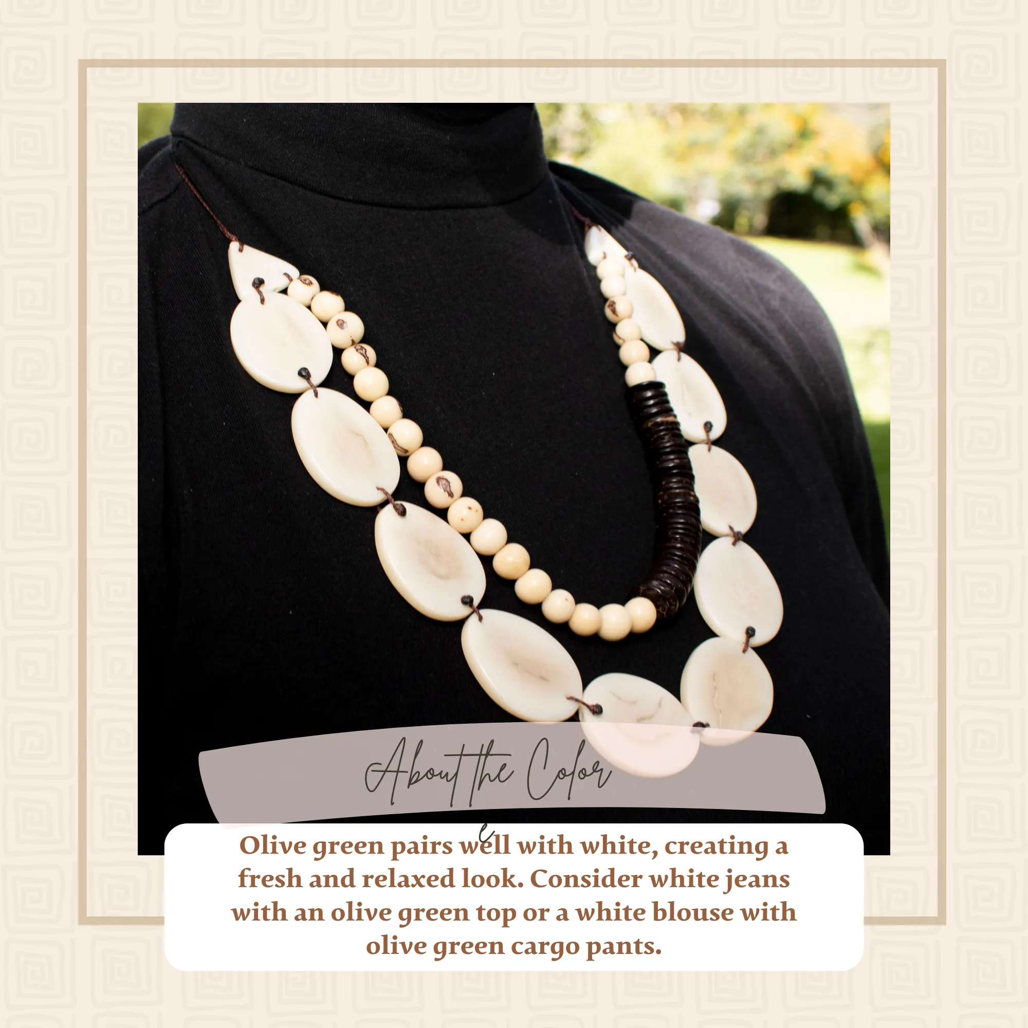 Oval White Tagua and Acai beads Necklace