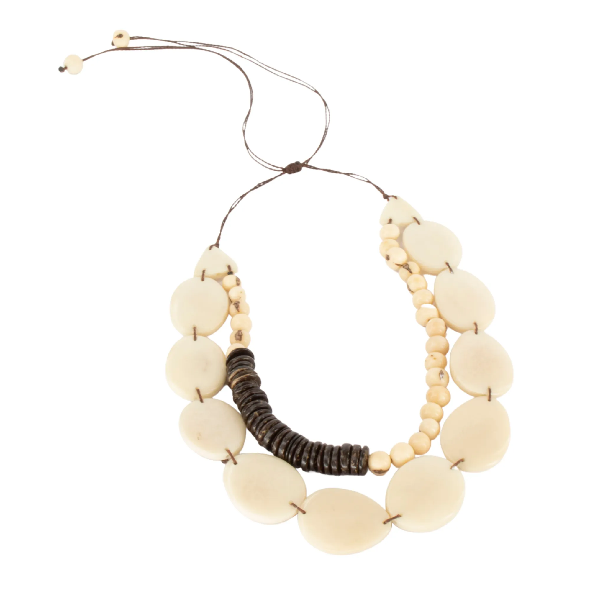 Oval White Tagua and Acai beads Necklace