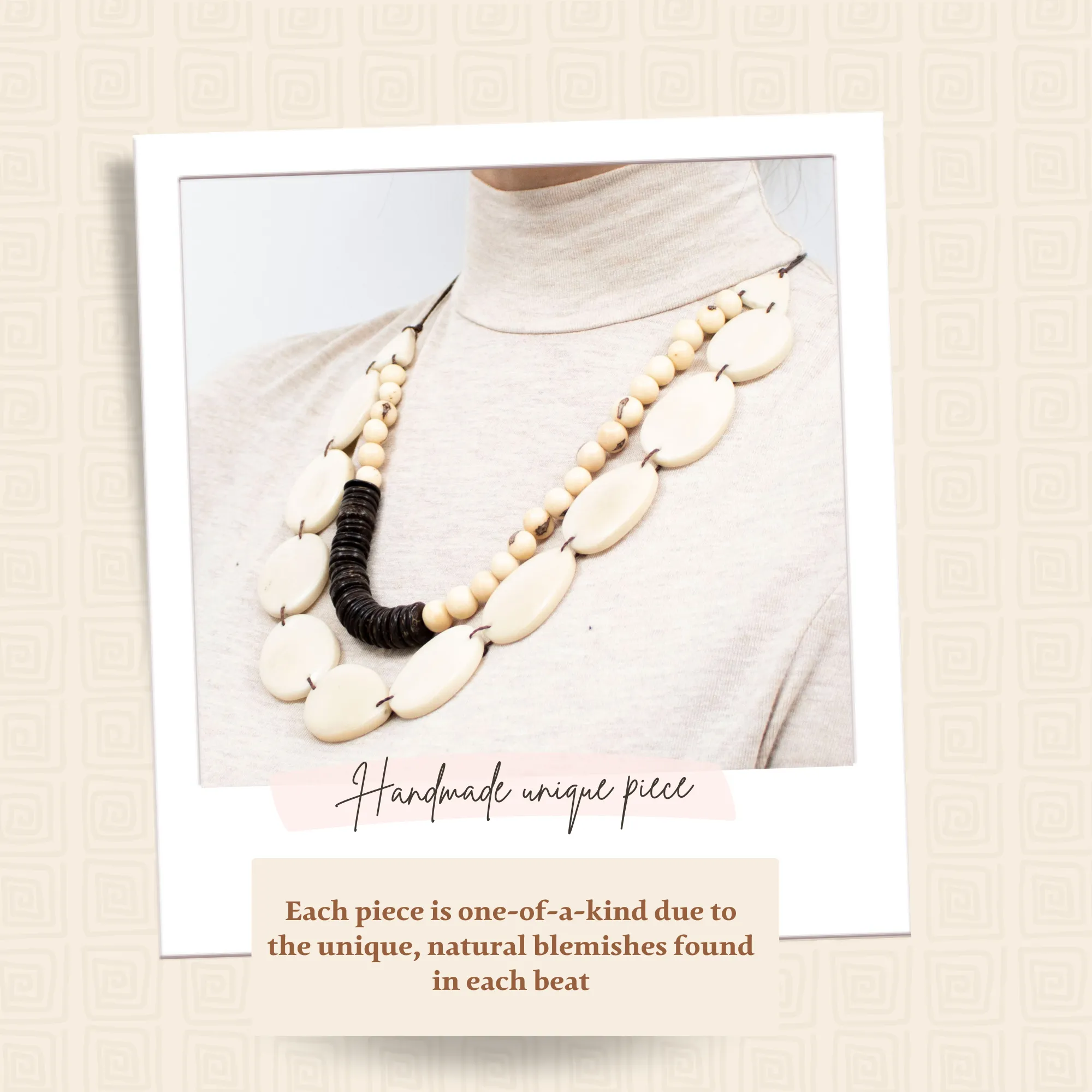 Oval White Tagua and Acai beads Necklace